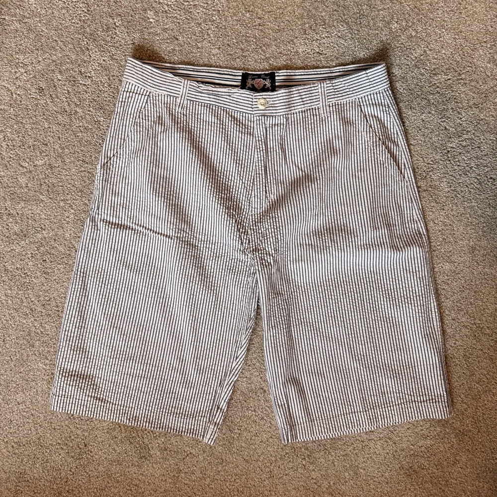 Lion’s Crest Men’s Shorts - White & Navy Striped